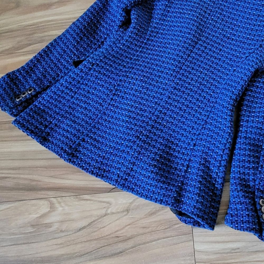 Zara Royal Blue Textured Double-Breasted Blazer - Picture 13 of 16